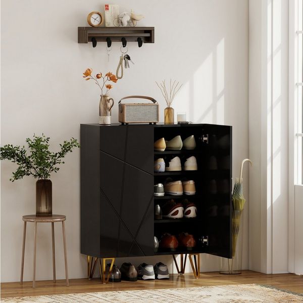 HOMCOM Schuhschrank für 15-20 Paar Schuhe (Größe 43, 1-St, mit Türen) Metallbeine, Schwarz