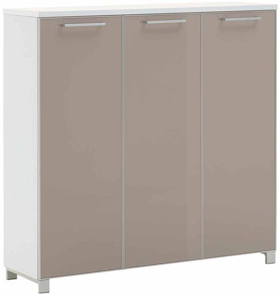 Schuhschrank Salerno / Santina, Glas, Holzwerkstoff, Beige, Weiß, 126 x 126 x 37 cm