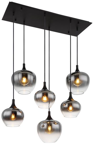 Hängeleuchte, 6-Flammig, Glas, rauch, schwarz, L 86 cm
