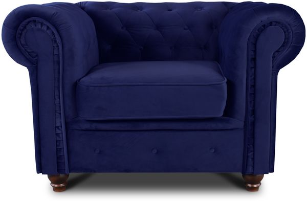 Sessel Chesterfield Asti - Couch, Couchgarnitur, Couchsessel, Loungesessel, Stühl, Holzfüße - Glamour Design, Velours (Dunkelblau (Velvet 86))