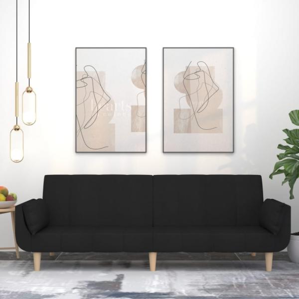vidaXL Schlafsofa 2-Sitzer mit 2 Kissen Schwarz Stoff 375871