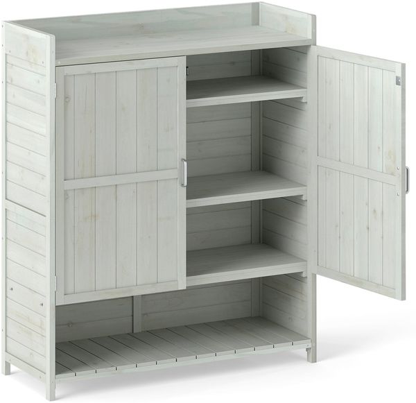 Pflanztisch mit Unterschrank & Arbeitsplatte & Abnehmbaren Regalen Gartenschrank Grau
