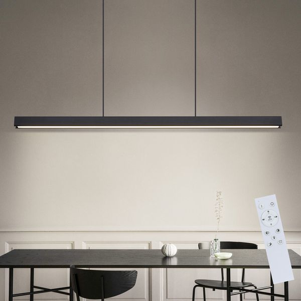 ZMH LED Pendelleuchte Esszimmer Kronleuchter Dimmbare Hängelampe Esstischlampe Schreibtischlampe Schwarz mit Fernbedienung 50W Moderne Tischlampe Hängende Pendellampe 148,5CM
