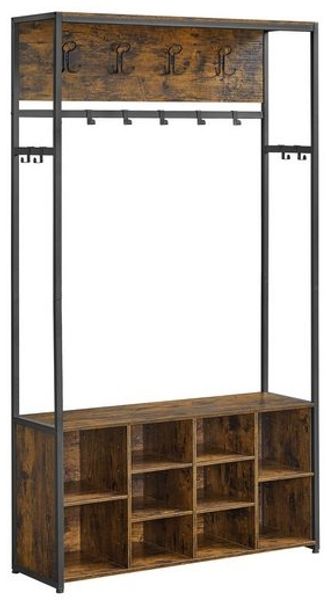 VASAGLE Kleiderständer, mit Schuhregal, Kleiderhaken, verstellbare Ablagen, Holzspanplatte, Stahl, vintagebraun-tintenschwarz, 32 x 100 x 180 cm Bild 2