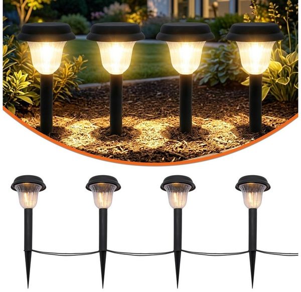 Spetebo LED Gartenleuchte Kunststoff Gehwegleuchte schwarz 4er Set mit Erdspieß kabelgebunden, 4er Set, LED fest integriert, warm weiss, Inklusive Netzstecker