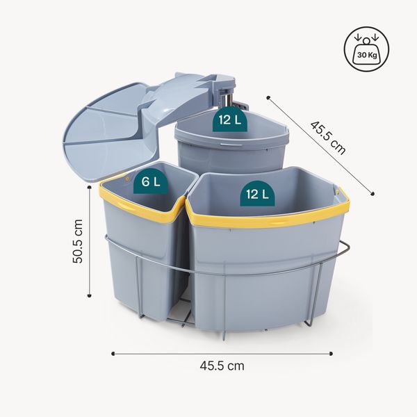 Einbau-Mülleimer Kollby schwenkbar Grau 2x12 L+1x6 L [en. casa] Bild 4