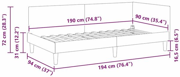vidaXL Eckbettgestell mit Kopfteil Türkis 90 cm x 190 cm Samt 42016224 Bild 11
