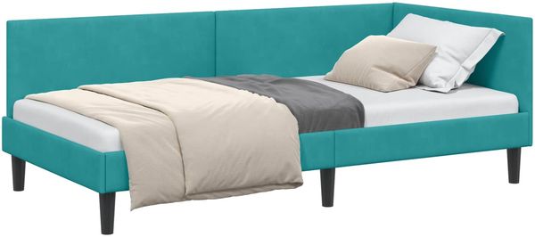 vidaXL Eckbettgestell mit Kopfteil Türkis 90 cm x 190 cm Samt 42016224 Bild 2