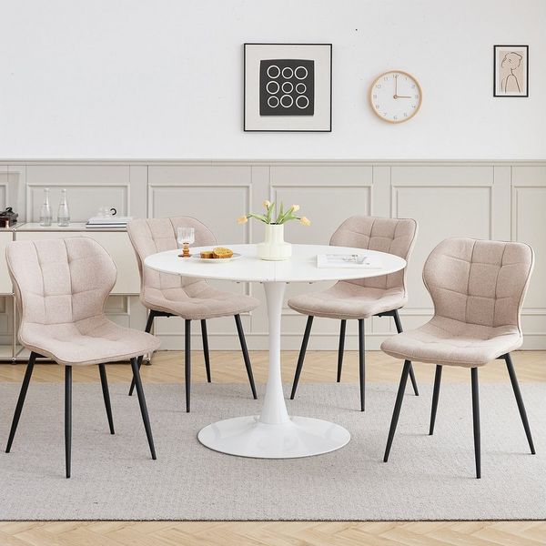 GrandCA HOME Esszimmerstuhl 4er Set, Küchenstuhl im Nordischen Stil, Gesteppter Stoff (4 St), Weiches Kissen, Metallbeine, Beige