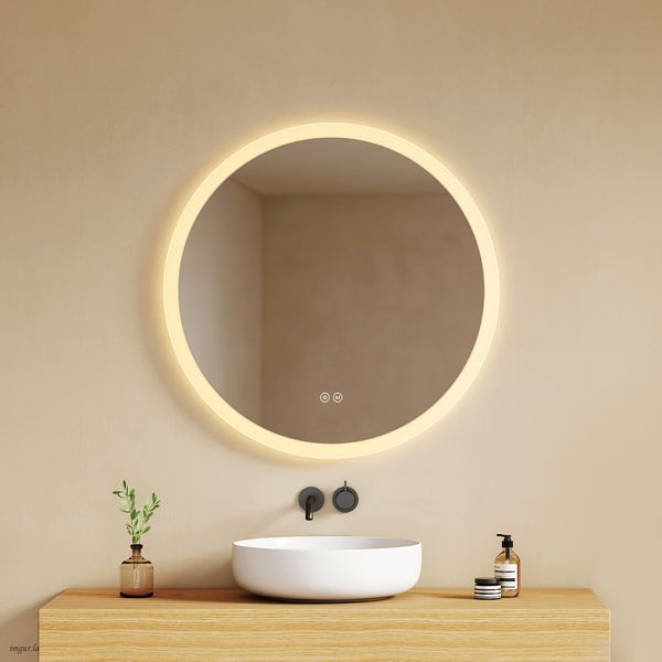 EMKE Badspiegel mit Beleuchtung Rund Badezimmerspiegel ф70cm, 3 Lichtfarbe, Touch-Schalter, Beschlagfrei, Speicherfunktion