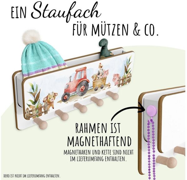 Holzura Kinderregal Kindergarderobe aus Holz mit Ablage und magnethaftendem Rahmen.
