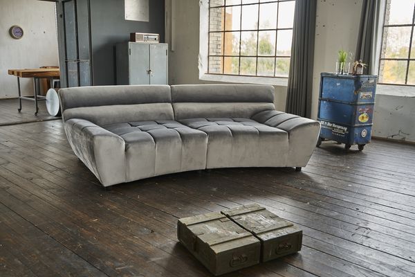 KAWOLA Big Sofa NERLA Stoff Velvet Silber 78 x 165 x 260 cm
