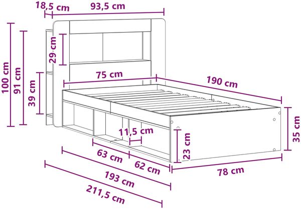 vidaXL Bettgestell mit Stauraum Weiß 75 x 190 cm Holzwerkstoff 3433430 Bild 9