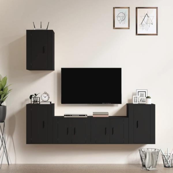 vidaXL 5-tlg. TV-Schrank-Set Schwarz Holzwerkstoff 3188567