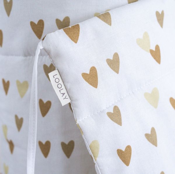 Loolay Bettnestchen HERZCHEN Beige Braun Baumwolle Atmungsaktives Babybett BETTUMRANDUNG, (Bett 140x70cm - 420, 210 cm, 120x60cm - 360, 180 cm, Babyaussttatung Umrandung Kopfschutz Kantenschutz Bettschlange), Super PREMIUM Baby GESCHENK! 100% Natural B...