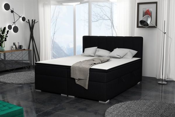 Boxspringbett Schlafzimmerbett LAURIN 140x200cm Stoff Inari Schwarz