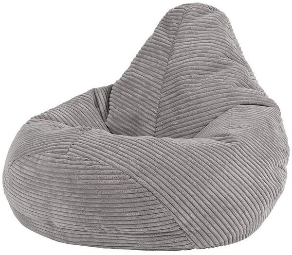 Icon Sitzsack-Sessel Flauschig „Dalton“ für Kinder, Grau, Cord, Kindersitzsack, Groß, Sitzsack Kinder mit Füllung