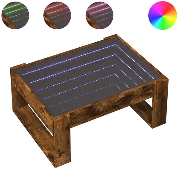 Couchtisch, Sofatisch mit Infinity-LED Räuchereiche 70x53x30 cm