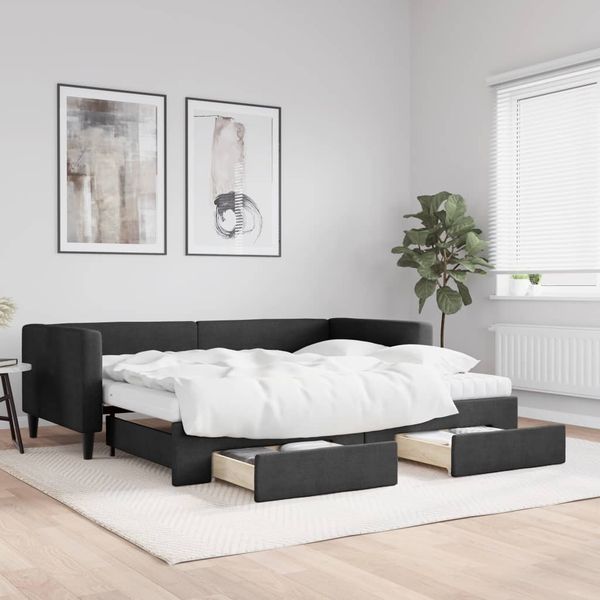 vidaXL Tagesbett Ausziehbar mit Schubladen Schwarz 90x190 cm Stoff 3196644