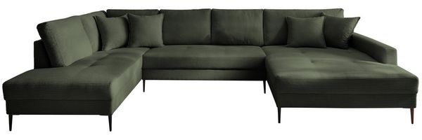 Massivart® Wohnlandschaft Cord 360 cm Breite / bequeme Nosagunterfederung / Cordsofa / SUMMER, frei im Raum stellbar · schwarze Metallbeine · inkl. Kissen