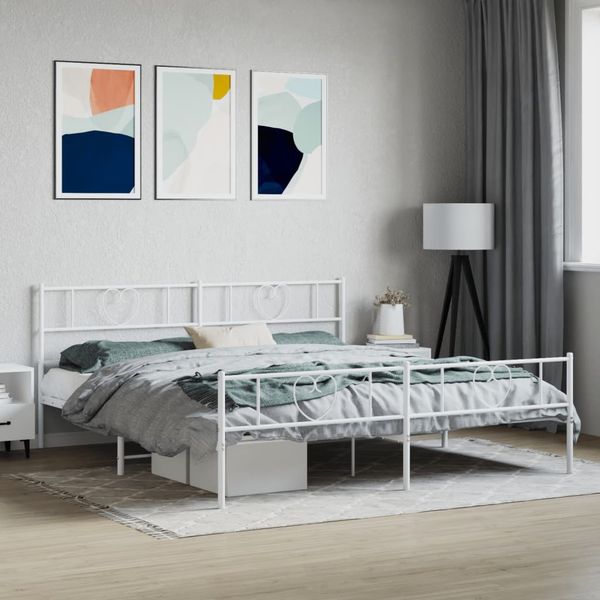 vidaXL Bettgestell mit Kopf- und Fußteil, Metall, Weiß, 180x200 cm