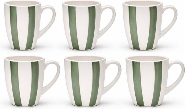 van Well Becher Kaffeebecher 360 ml Mallorca, 6 Stück, 6-tlg, Keramik, Streifenoptik, spülmaschinen- und mikrowellengeeignet