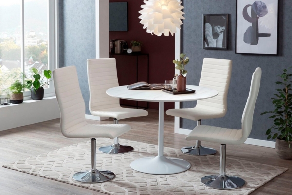 Tisch rund MDF Metall Weiß