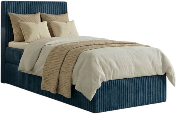 Boxspringbett RALFI 80 x 200 cm (Linke Seit) mit Bettkästen, Bonell-Matratze H4 und T25-Topper. Farbe: Blau Bild 2