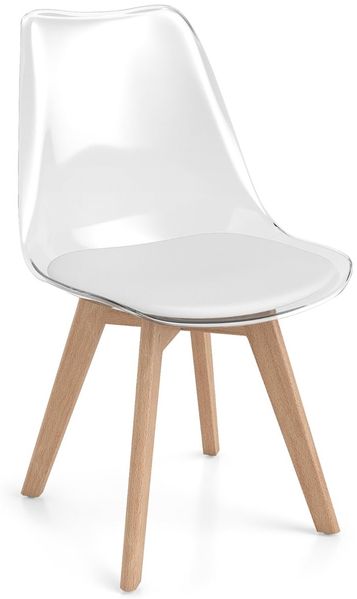 4er Set Transparent Esszimmerstühle mit Massivholz Beine Skandinavische Küchenstühle Akzentstuhl Weiß