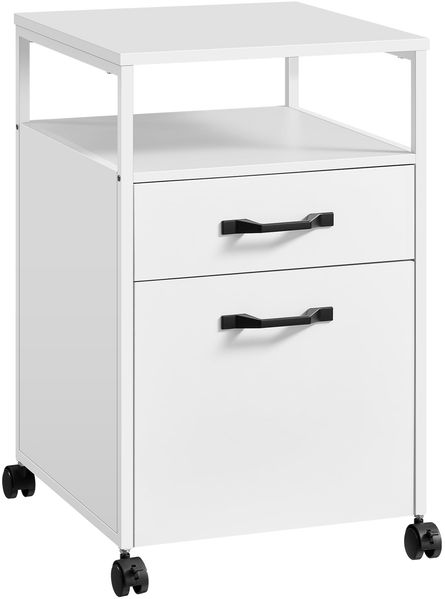 VASAGLE Rollcontainer, Aktenschrank mit 2 Schubladen, mobiler Büroschrank mit Rädern, offenes Fach, Hängeregistratur, Stahlgestell, modern, wolkenweiß OFC071W14
