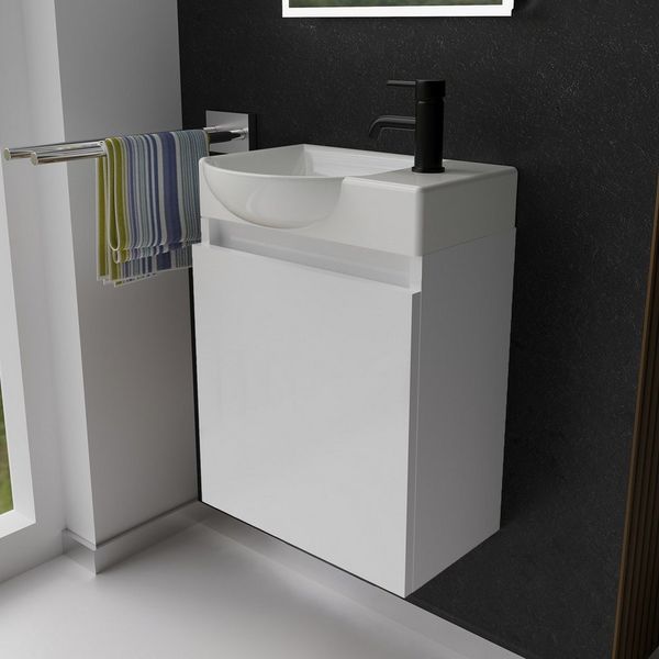 Alpenberger Badmöbel-Set Gäste WC Waschbecken mit Unterschrank - Hängeschrank Vormontiert, (2 teilig WC Schrank Schmal - Waschtischschrank, Waschtisch Komplettset - Badmöbel Gäste WC), Mini Waschbecken Gäste WC - Unterschrank Bad Weiß