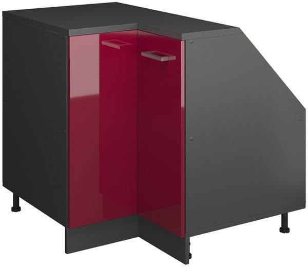 Eck-Küchenschrank für Dachschrägen R-Line Rot Hochglanz 75.6 cm mit 1 Tür, Schrankkorpus 60 cm Tiefe Vicco
