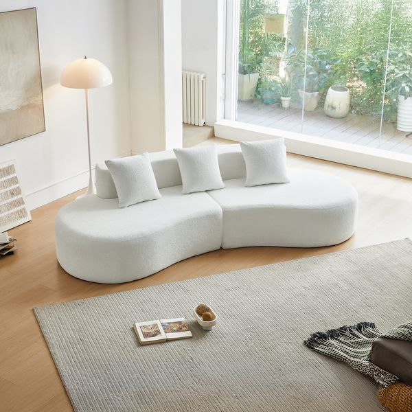 Ecksofa 277x103x68 cm, Sitzfläche 138x66 cm, Weiß, Samtstoff, modulare 3-Sitzer-Form