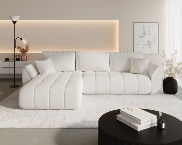 Ecksofa Schlafsofa MISATO Stoff Wind Altweiß Ottomane Links