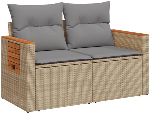 vidaXL Gartensofa mit Kissen 2-Sitzer Beige Poly Rattan 366098 Bild 2