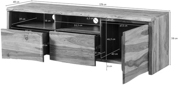 TV-Board Sheesham 178x48x58 natur lackiert / sandgestrahlt PURE SHEESHAM #123 Bild 8