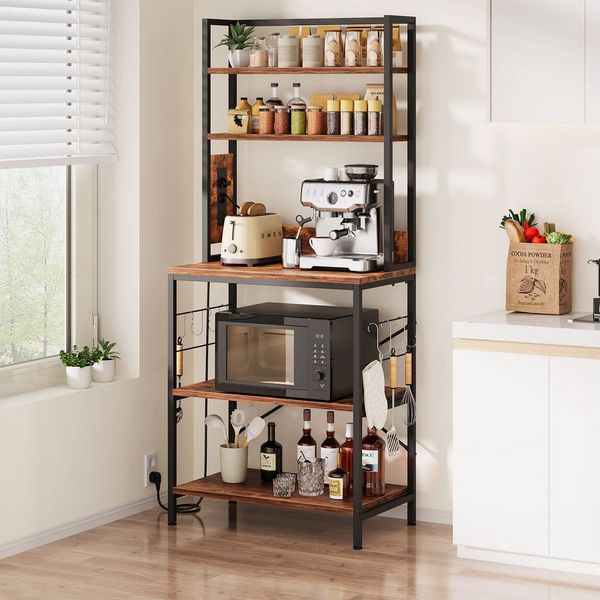 YOLEO Küchenregal 5 Etagen Standregal mit Steckdosen,6 S-Haken,70x40x165cm