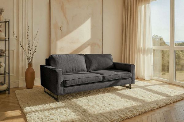 Home affaire 3-Sitzer Pinto, 206 cm, Cord, Chenille, Lederoptik, mit Keder, schwarze Metallfüße, Wellenunterfederung