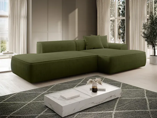 Vente-unique - ERYNEL Sofa SamtStoff Grün - B 156 cm x H 70 cm x L 305 cm