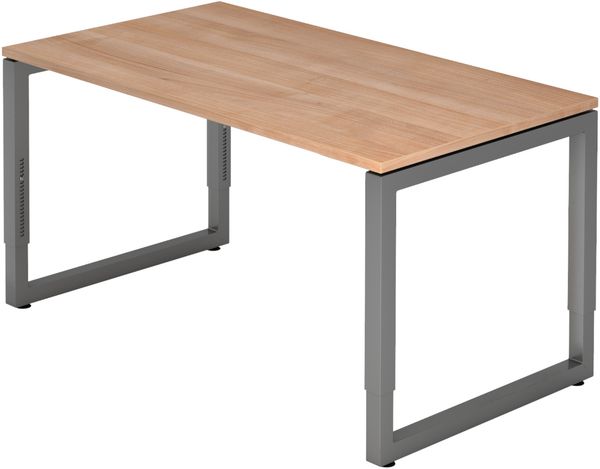 bümö höhenverstellbarer Schreibtisch R-Serie 140x80 cm in Nussbaum, Gestell in Graphit - PC Tisch klein für's Büro manuell höhenverstellbar, Computertisch verstellbar, RS-14-N-G