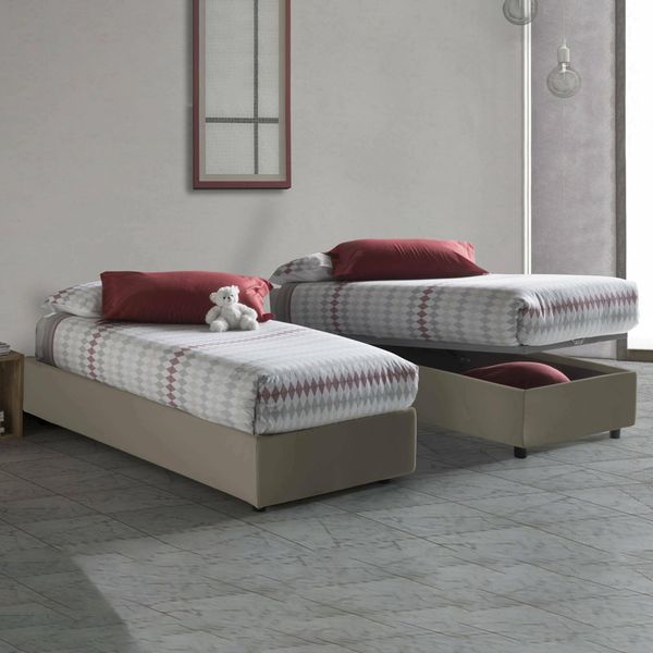 Talamo Italia - Einzelbett Diletta, Bettkasten mit Kunstlederbezug, 100 % Made in Italy, seitliche Öffnung, geeignet für Matratze 80x190 cm, Taupe