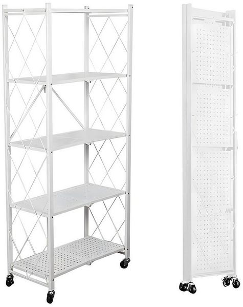 FOXSPORT Standregal mit Rollen, 1er-Packung, Komplett-Set, Traglast von 20 kg pro Ebene, mit 5 Ablagen, Schwerlastregal, Küchenregal, 72x37x163cm