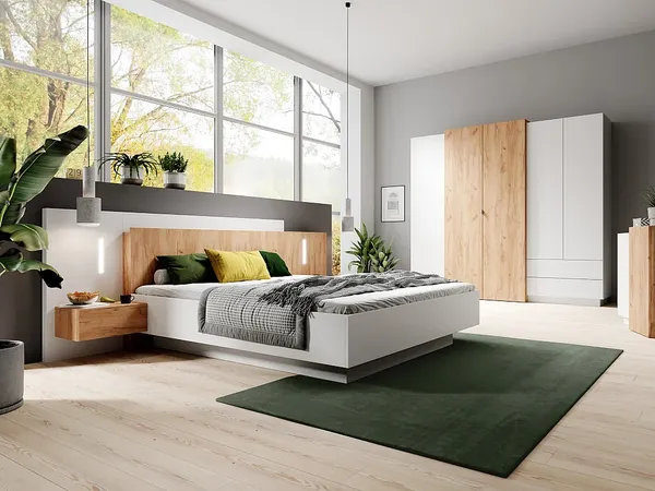Vente-unique - FRANCOLI Bett Holz, Platte BeigeWeiß - B 218,2 cm x H 102 cm x L 264,4 cm