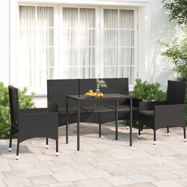 vidaXL 4-tlg. Garten-Lounge-Set mit Kissen Schwarz Poly Rattan 319506