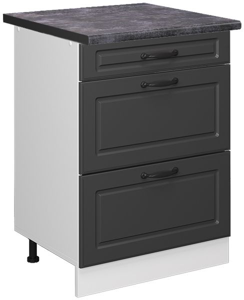 Küchenunterschrank R-Line Anthrazit Landhaus 60 cm mit Schubladen, AP Anthrazit Vicco