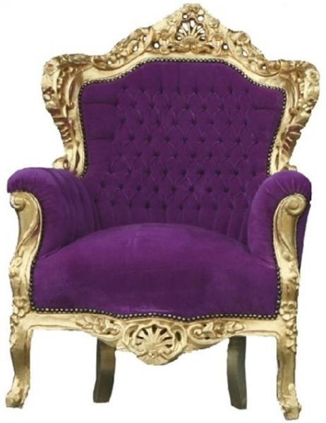 Casa Padrino Barock Sessel King Lila / Gold - Barock Möbel