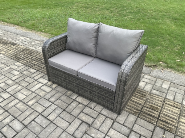 Fimous 7 Sitzer Garten Rattanmöbel Esstisch Sofa Set mit Liegestuhln Großer Fußhocker Dunkelgrau gemischt Bild 5