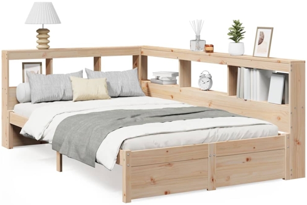vidaXL Massivholzbett mit Regal ohne Matratze 120x200 cm Kiefer 3324354