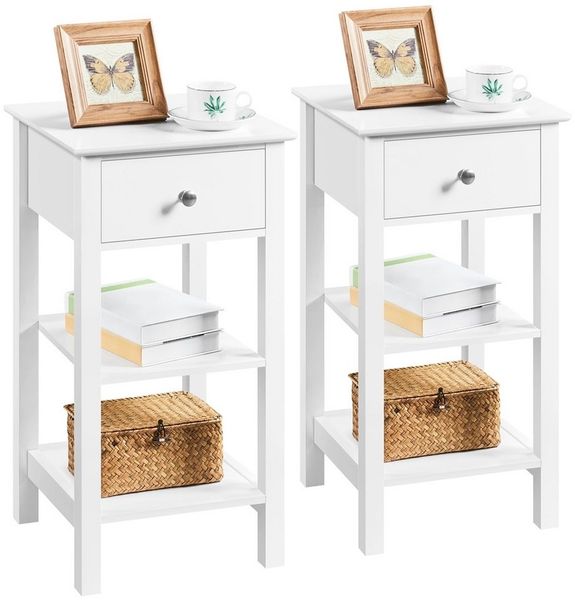 Yaheetech Nachttisch (2-St), Beistelltisch mit Schublade & 2 offenen Ablagen, 35 x 35 x 70 cm