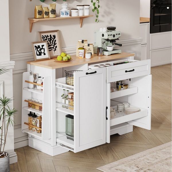 BlingBin Sideboard Küchenschrank mit Türen und Schublade, Buffetschrank, 115 × 40 × 87 cm (1er Set, 1 St, Gewichtskapazität: Deckplatte-50kg, Etagenbrett/Schublade-10kg), Aufbewahrungsschrank mit Ausziehbaren Regalen für Wohnzimmer Küche